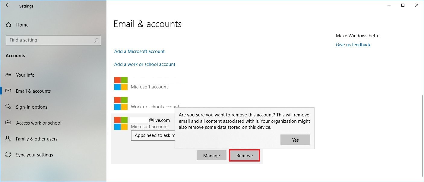 microsoft people how to delete outlook account